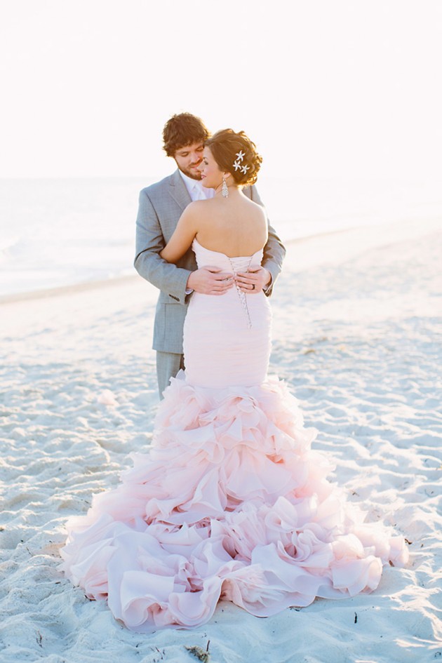 Blush Wedding Dress on the Beach | Best Wedding Blog